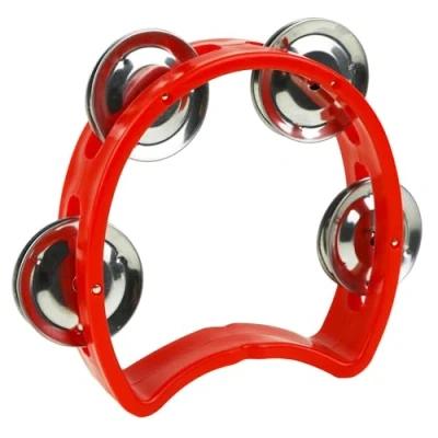 Afbeelding van A Star kleine halve maan plastic cutaway design tamboerijn, 4 enkele metalen jingle bells rood