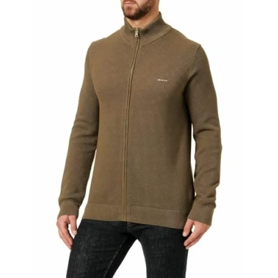 Afbeelding van GANT Heren Cotton Pique Zip Cardigan Vest Jas, Juniper Green, Standaard, Green., XL
