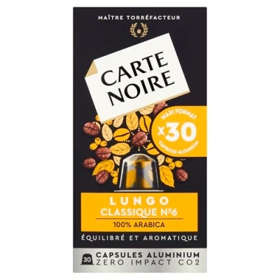 Afbeelding van Carte Noire, Espresso Lungo, Nespresso compatibele aluminium capsules, 1 pak van 30 koffiepads, 100% Arabica, geroosterde en nootachtige tonen, intensiteit 8/10, rijke textuur, koffiecapsules voor een lange koffie