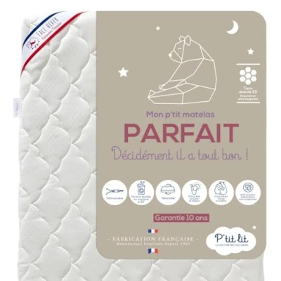 Afbeelding van P&#039;tit Lit Perfecte babymatras, 70 x 140 cm, 2 zijden: ultra ademend in de zomer, warm en gezellig winter, anti mijt, afneembaar, OekoTex®, dikte tot 10 cm