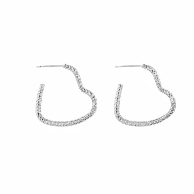 Afbeelding van Bijoutheek Oorknoppen bewerkt hart (2,5cm) Zilver