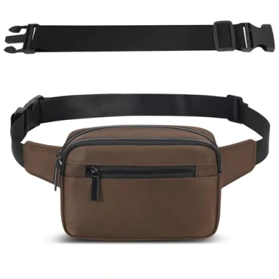 Afbeelding van Bumbags voor dames en heren, met 4 ritszakken verstelbare riem, modieuze heuptas hondenuitlating, fietsen, wandelen, reizen, buitenactiviteiten, Eén maat (Bruin)