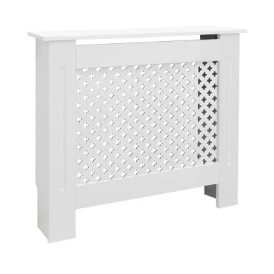 Afbeelding van Radiatorbekleding met honingraatmotief wit, 78x19x82 cm, vervaardigd van gelakt MDF