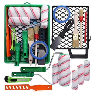 Afbeelding van ToolSpace Schilderset 2x verfrollenset + schilderkwast schilderband verfbak verfroller verfroerstaaf afbreekmes timmermanspotlood schilderspatel