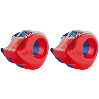 Afbeelding van tesa 2x 57858 handafroller Mini helder (2 stuks), blauw rood