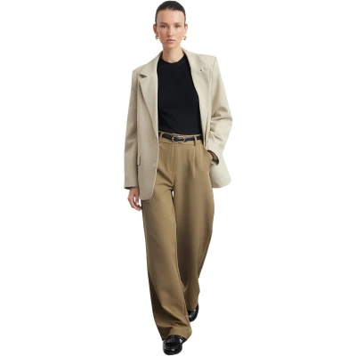 Afbeelding van Trendyol Dames Basic hoge taille wijde pijpen broek met pijpen, Licht Kaki, 68