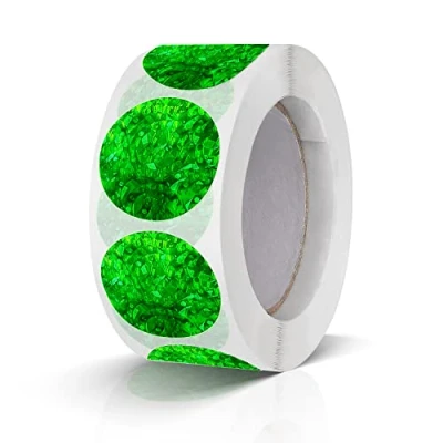Afbeelding van Ronde Stickers Groen 1 Inch Cirkel Labels Kleurcodering Glitter Sparkle Dot Sticker Waterdichte Verwijderbare Rol van 500