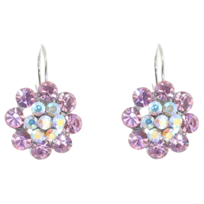 Afbeelding van Behave Oorbel hanger bloem roze steentjes 2 cm