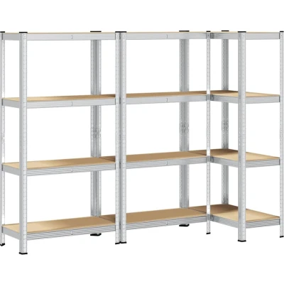 Afbeelding van vidaXL Opbergrekken 4 laags 3 st staal en bewerkt hout zilverkleurig