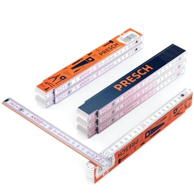 Afbeelding van Presch Duimstokset 2m met hoekenschaal 6 stuks Hout Oranje/Blauw Opvouwbaar Grote en zeer leesbare cijfers Nauwkeurige vergrendeling Folding rule, vouwmeter 2m, meter stick