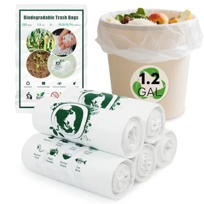 Afbeelding van Biologisch afbreekbare vuilniszakken 120 stuks, 5 liter kleine vuilnisbak, 100% gerecycled, taaie en compost voor huishouden, badkamer, kantoor, keuken afval voedsel