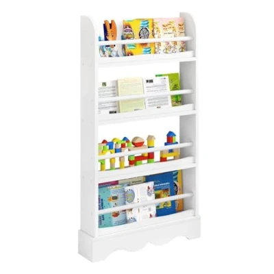 Afbeelding van Lestarain Boekenkast voor kinderen, kinderrek met 4 niveaus, opbergrek boeken, speelgoed, rek kinderkamer, kleuterschool, kantelbeveiliging, van MDF hout, 60 x 12 108,5 cm, wit