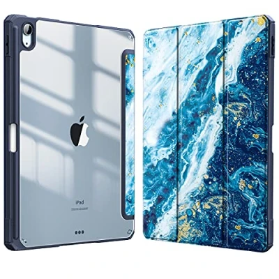 Afbeelding van Fintie Hoes iPad Air 11 inch 2024 M2 / 6e 2024, 5e/4e 10.9&quot; met Pen houder, draadloze oplaadfunctie Transparant Harde Beschermhoes Zachte TPU Rand Bumper Blauwe Oceaan