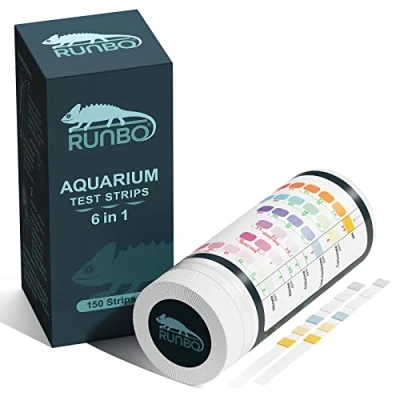 Afbeelding van RUNBO 6 in 1 aquariumteststrips, 150 stuks, aquariumtestset voor zoetwater, visvijver, nauwkeurige controle van de totale hardheid, carbonaatnitraat, nitriet, Cl2, pH