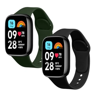 Afbeelding van kwmobile 2x horlogebandjes geschikt voor Xiaomi Redmi Watch 3 Active bandje Smartwatch bandjes van TPU Activity tracker horloge band in zwart / groen