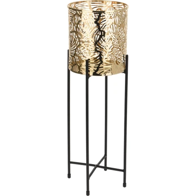 Afbeelding van Bellatio design Plantenpot standaard zwart en goudkleurig 15 cm