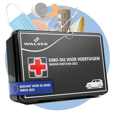 Afbeelding van WALSER EHBO kit auto, tas koffer, set DIN 13164:2022, zwart