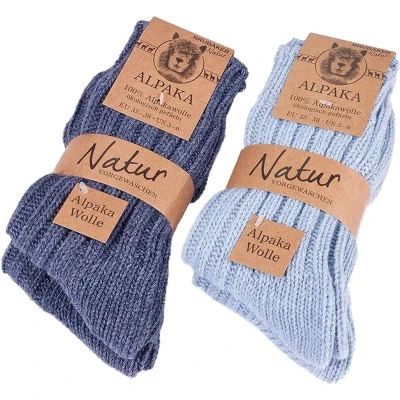 Afbeelding van BRUBAKER 4 Paar 100% Alpaca Sokken Wintersokken Set voor Dames en Heren Blauw Maat 47 50