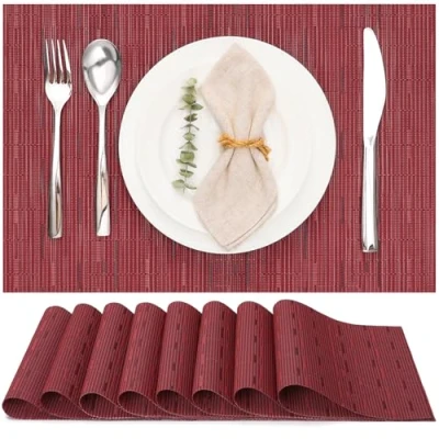 Afbeelding van Myir JUN Placemats Set van 8, Vinyl Geweven Wasbaar Hittebestendige Antislip Geschikt voor Keuken Familie Restaurant Koffiebar (Rood)