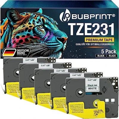 Afbeelding van Bubprint TZE231 5 tapes compatibel met Brother TZE 231 voor P Touch H101GB H101C H100lb H100R H101 H105 H100 H107b D400 D200 D600vp E110 E550000000000 wvp P7 50W P700 1000 1010