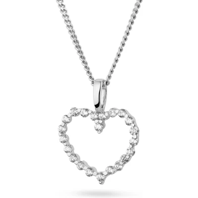 Afbeelding van Miore Hart Zirkonen Ketting met Hanger Dames Conflictvrije Edelstenen 9 Karaat Kleur Witgoud Handgemaakte Hoogwaardige Sieraden