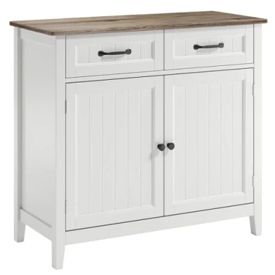 Afbeelding van Bealife Keukenkast, commode met 2 laden en deuren, dressoir, keukenbuffet werkbladen voor keuken, woonkamer, hal eetkamer (Grijs)