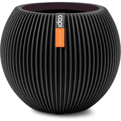 Afbeelding van Vaas bol Groove 18x15 zwart Capi Europe