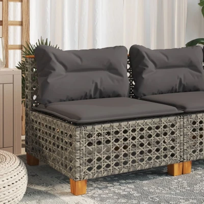Afbeelding van Tuinbank zonder armleuning met kussens poly rattan grijs