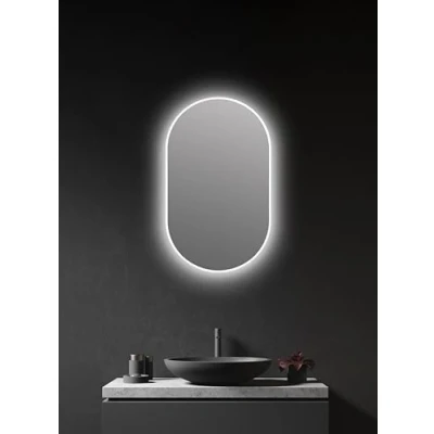 Afbeelding van Talos Led spiegel, ovaal, wit, 45 x 75 cm, geschikt voor vochtige ruimtes in je badkamer, wandspiegel met rondom ruimtelicht, hoogwaardig aluminium frame