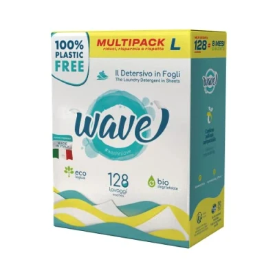 Afbeelding van Wave Washing Classic Wasmiddel in Vellen 100% PLASTIC VRIJ Multipack L 128 wasbeurten Ecologisch Biologisch afbreekbaar Composteerbaar