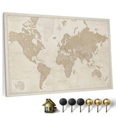 Afbeelding van CANVASCALE Wereldkaart Canvas met Cork Pin Board, Design 9, 70x50 cm