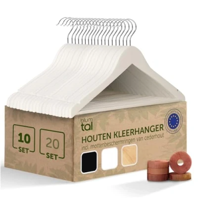 Afbeelding van Blumtal Set van 10 Kledinghangers Hoogwaardige Kleerhangers Hout Antislip Met inkepingen Wit