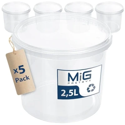 Afbeelding van MIG Transparante emmer met deksel, 2,5 l, 5 x luchtdicht en voedselveilig, plastic stapelbare kleine voor huishouden industrie, ideale deksel om in te