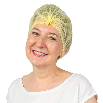 Afbeelding van ARNOMED haarnet, chirurgische muts van wegwerpstof geel, 100 stukss, hygiëne accessoires voor de geneeskunde, hoofdkapjes 52cm, haarnet wegwerp mannen/vrouwen, haarbedekking