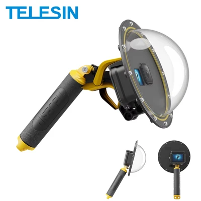Afbeelding van Telesin Waterdichte GoPro Dome — Behuizing voor Hero 9 / 10 11 12 Ideaal split level beelden Inclusief drijvende bobber, polsbandje en schoonmaakset Zwart/Geel