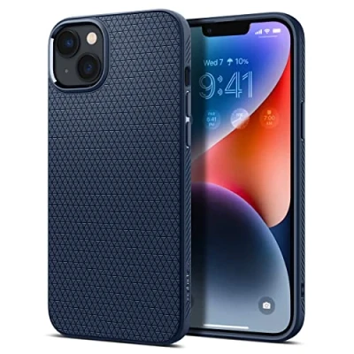 Afbeelding van Apple iPhone 14 Hoesje Siliconen en TPU (zacht) Spigen Softcase/Backcover Donkerblauw Telefoonhoesje Shockproof/Valbescherming