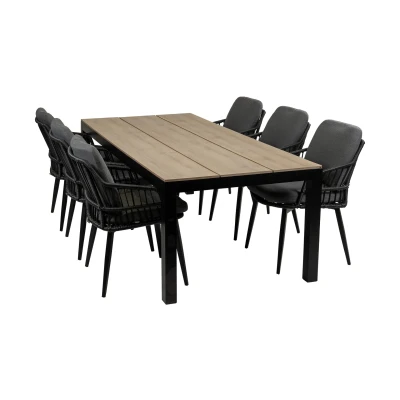 Afbeelding van 4 Seizoenen Tuinmeubelen 7 delige tuinset 6 Isabel tuinstoelen 225cm Cyprus tuintafel