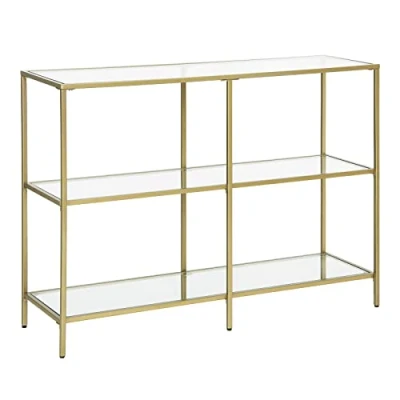 Afbeelding van VASAGLE Consoletafel, hal tafel, 3 niveaus, bijzettafel, gehard glazen leggers, 100 x 30 73 cm, metalen frame, modern, voor hal, woonkamer, slaapkamer, goudkleurig LGT27G