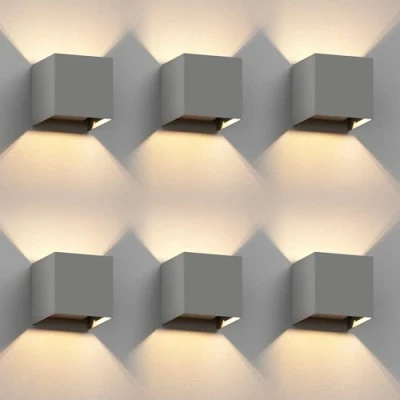 Afbeelding van ledscom.de 6 stuks wandlamp CUBEL voor buiten, IP65, up/downlight, grijs mat, hoekig, 1x G9 max. 10W