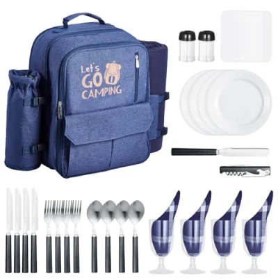 Afbeelding van VEVOR Picknickrugzak Picknicktas 4 Personen met Koelvak Marineblauw