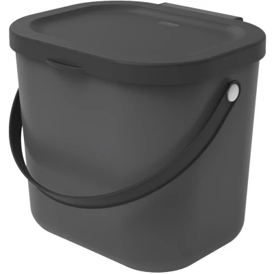 Afbeelding van Rotho Albula Bioafvalbak 6l met deksel voor de keuken, Kunststof (PP) BPA vrij, antraciet, (23.5 x 20.0 20.8 cm)