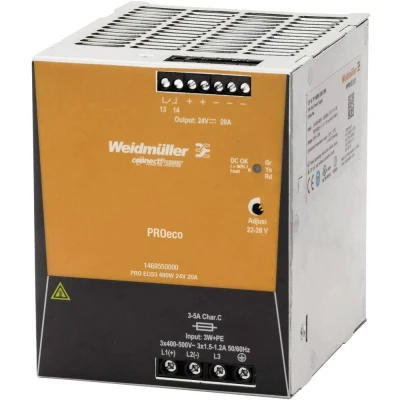 Afbeelding van Weidmuller voeding din railmontage 3 x 320 575 v ac 2 360 24vdc 20a 480w 1469550000