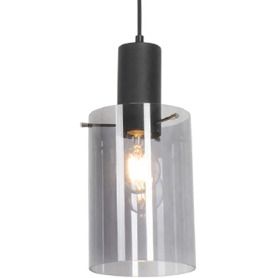 Afbeelding van QAZQA Vintage hanglamp zwart met smoke glas Vidra
