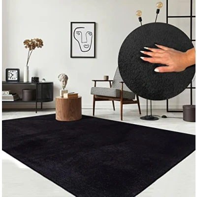Afbeelding van the carpet relax Moderne pluizige kortpolige tapijt, antislip onderkant, wasbaar tot 30 graden, superzacht, bontlook, Zwart, 200 x 280 cm