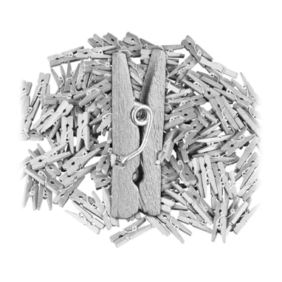 Afbeelding van Relaxdays mini wasknijpers set van 400 houten knijpers foto&#039;s ophangen knutselen zilver