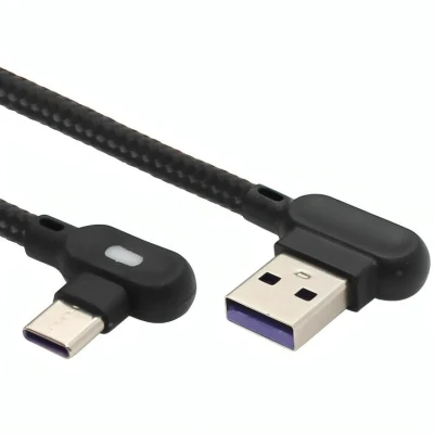 Afbeelding van USB C kabel naar A Nylon mantel Haaks 5 GB/s Zwart 5A 1 meter Allteq