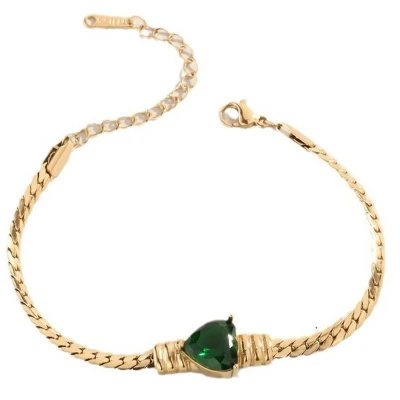 Afbeelding van Armband Dames Zirkonia RVS Lengte 17 21 cm Goudkleurig en Groen