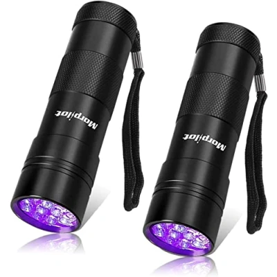 Afbeelding van morpilot Ultraviolette zaklamp, ultraviolet blacklight, 12 leds, 395 nm voor het detecteren van vlekken op kleding, tapijten huisdieren, 2 stuks, batterijen niet inbegrepen