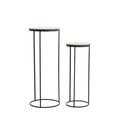 Afbeelding van Light &amp; Living Laica zuil set van 2 marmer bruin/zwart Metaal