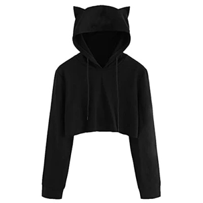 Afbeelding van Vrouwen Kat Hoodie met Oren Trui Sweatshirts Hoody Trekkoord Blouse Tops Leuke Truien Sweatshirt Oor Blootgestelde Navel Casual Lange Mouw Crop Top Mooie voor Vrouwen,